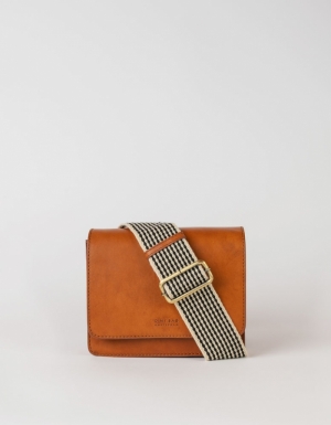 AUDREY MINI - COGNAC CLASSIC LEATHER - CHECKERED STRAP BRUIN