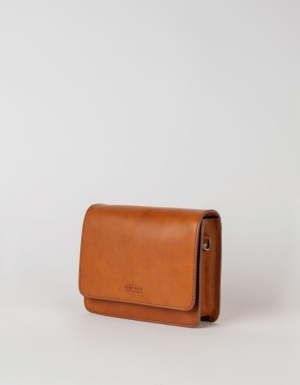 AUDREY MINI - COGNAC CLASSIC LEATHER - CHECKERED STRAP BRUIN
