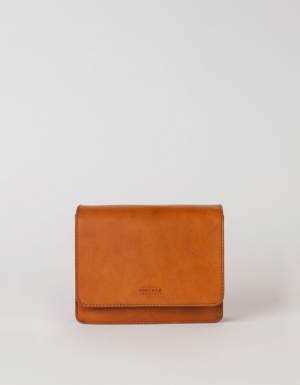 AUDREY MINI - COGNAC CLASSIC LEATHER - CHECKERED STRAP BRUIN