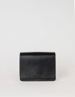 AUDREY MINI - BLACK CLASSIC LEATHER - CHECKERED STRAP zWART