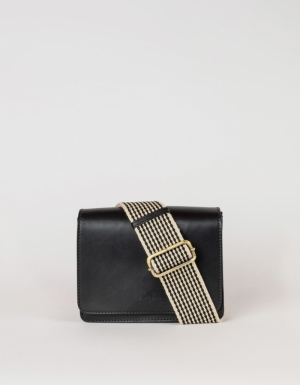 AUDREY MINI - BLACK CLASSIC LEATHER - CHECKERED STRAP zWART