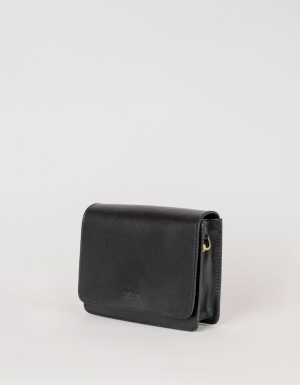AUDREY MINI - BLACK CLASSIC LEATHER - CHECKERED STRAP zWART