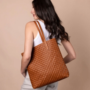 GEORGIA - WOVEN CLASSIC LEATHER COGNAC