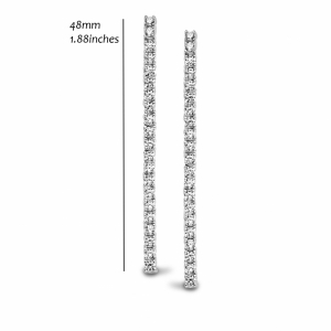 RHODIUM PLATED SET WITH 2MM ROUND WHITE CZ - 4.5 CM LONG SILVER