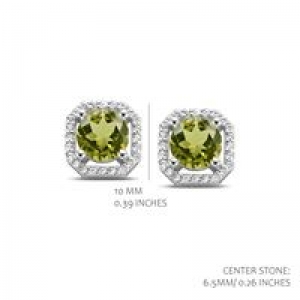 RHODIUM PLATED SET WITH WHITE CZ AND PERIDOT CZ CENTER STONE SILVER