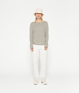 LONGSLEEVE TEE STRIPES ECRU /DARK MOSS