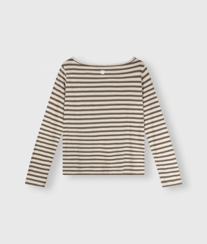 LONGSLEEVE TEE STRIPES ECRU /DARK MOSS