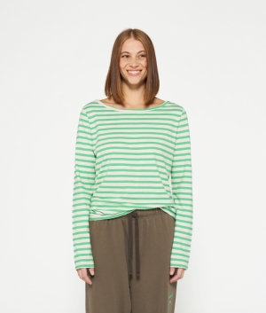LONGSLEEVE TEE STRIPES ECRU/APLLE GREE