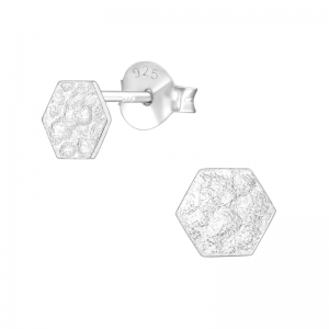 ZESHOEK GEHAMMERD ZILVER - 925 SILVER EAR STUDS 