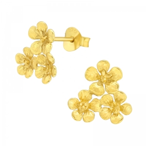 3 BLOEMEN GOUD- 925 SILVER EAR STUDS 