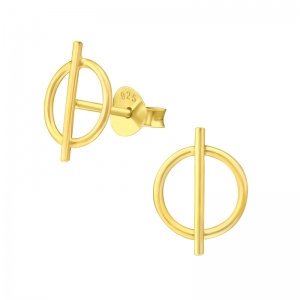 CIRKEL MET STAAFJE GOUD - 925 SILVER EAR STUDS - GOUD VERGULD +  E-COAT 