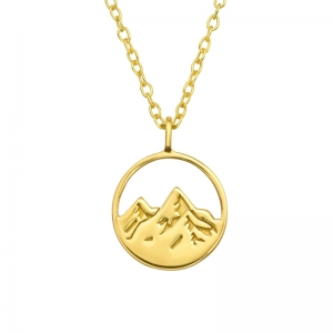 MEDAILLON BERGTOPPEN GOUD - 925 SILVER NECKLACE - GOUD VERGULD + E-COAT 