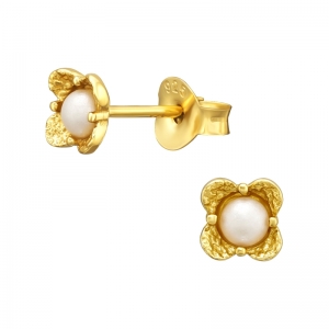BLOEM MET PAREL - 925 SILVER STERLING - GOUD VERGULD + E-COAT GOUD