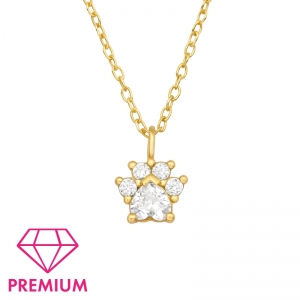 POOTAFDRUK MET ZIRKONIA STEENTJES  - 925 SILVER NECKLACE - GOUD VERGULD + E-COAT GOUD