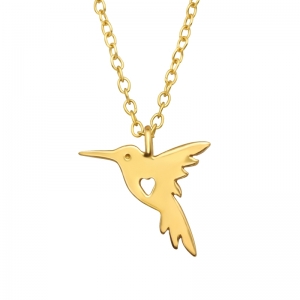 KOLIBRI MET HARTJE - 925 SILVER NECKLACE - GOUD VERGULD + E-COAT GOUD