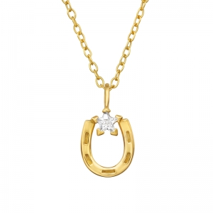 HOEFIJZER MET ZIRKONIA STEENTJES  - 925 SILVER NECKLACE - GOUD VERGULD + E-COAT GOUD