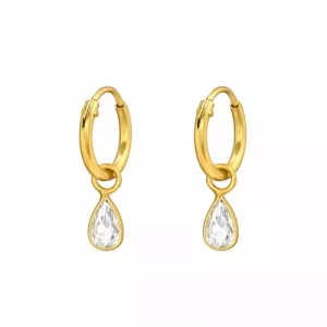 HANGENDE DRUPPELS IN ZIRKONIA - 925 SILVER EAR STUDS GOUD VERGULD + E-COAT GOUD