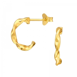 GEDRAAIDE HALVE HOOP - 925 SILVER EAR STUDS GOUD VERGULD + E-COAT GOLD