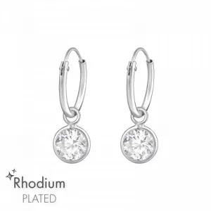 HANGEND CIRKELTJE MET ZIRKONIA STEENTJE - 925 SILVER RING - RHODIUM PLATED 