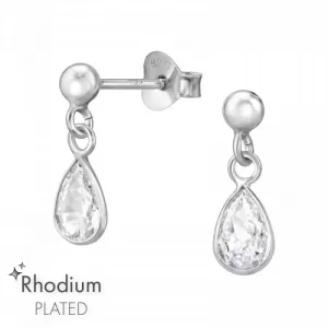 DRUPPEL MET ZIRKONIA STEENTJE - 925 SILVER RING - RHODIUM PLATED 
