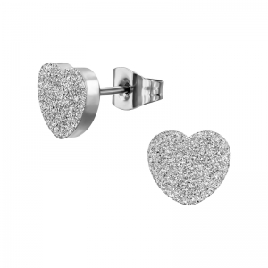 DIK HARTJE MET TEXTUUR - STAINLESS STEEL EAR STUDS SILVER