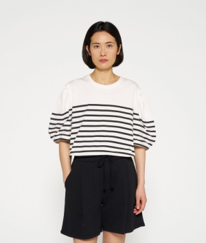 BALLOON SLEEVE TEE STRIPES ECRU/BLACK