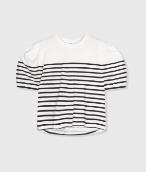 BALLOON SLEEVE TEE STRIPES ECRU/BLACK