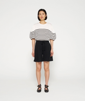 BALLOON SLEEVE TEE STRIPES ECRU/BLACK