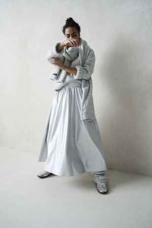 LEATHER LOOK PLEATED SKIRT SILVER
