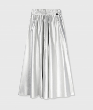 LEATHER LOOK PLEATED SKIRT SILVER