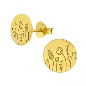 BLOEMENTJES IN RONDJE - 925 SILVER EAR STUDS - GOUD VERGULD + E-COAT GOLD