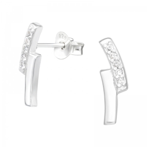 2 STAAFJES - 925 SILVER EARSTUDS met ECOUT en ZIRKONIUM STEENTJES SILVER