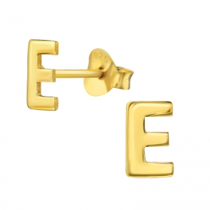 LETTER E - 925 SILVER EAR STUDS - GOUD VERGULD + E-COAT GOLD