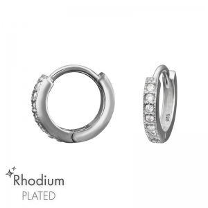 HUGGIE HOOPS - 925 SILVER EAR STUDS - RHODIUM VERGULD - ZIRKONIUM STEENTJES SILVER