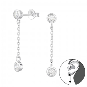 CIRKEL MET HANGERTJE - 925 SILVER EAR STUDS + E-COAT - ZIRKONIUM STEENTJES SILVER