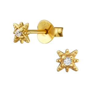 STER MET ZIRKONIUM STEENTJE - 925 SILVER EAR STUDS - GOUD VERGULD + E-COAT GOLD