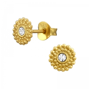 RONDJE MET KRISTAL - 925 SILVER EAR STUDS - GOUD VERGULD + E-COAT GOLD