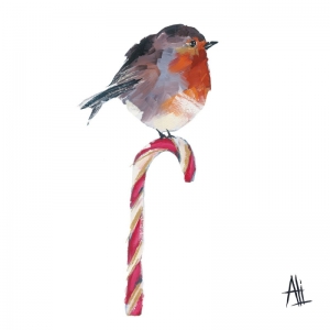 CANDY CANE ROBIN 33X33 