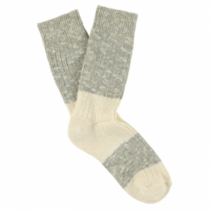 WOMEN MELANGE BLOCK SOCKS LIGHT GREY/ECRU