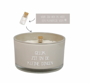 FLESSENPOST SOJA KAARS - GELUK ZIT IN KLEINE DINGEN GRIJS