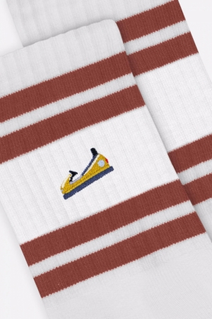 CREW SOCKS BURGUNDY STRIPES BUMPER WHITE