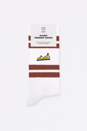 CREW SOCKS BURGUNDY STRIPES BUMPER WHITE