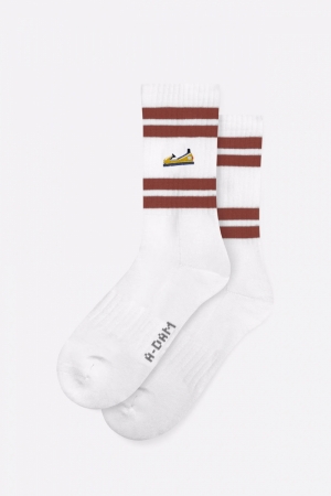 CREW SOCKS BURGUNDY STRIPES BUMPER WHITE