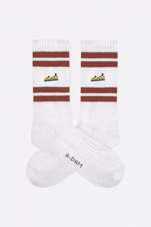 CREW SOCKS BURGUNDY STRIPES BUMPER WHITE