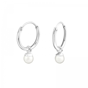 OORBEL MET HANGERTJE WITTE PAREL - 925 SILVER EAR STUDS  ZILVER