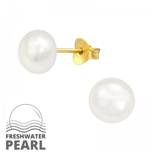 WITTE PAREL OP GOUD - 925 SILVER EAR STUDS + GOUD VERGULD + E-COAT GOLD