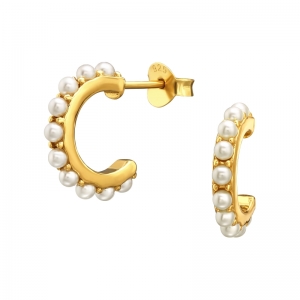OPEN HOOP MET PARELS - 925 SILVER EAR STUDS - GOUD VERGULD + E-COAT GOLD