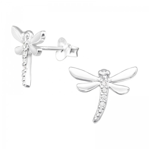 LIBELLEN ZILVER MET ZIRCONIUM - 925 SILVER EAR STUDS ZILVER