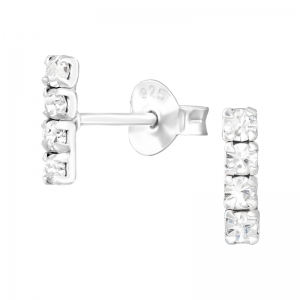 STAAFJE MET KRISTALLEN STEENTJES  - 925 SILVER EAR STUDS ZILVER