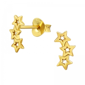 3 STERRETJES  - 925 SILVER EARSTUDS - GOUD VERGULD GOLD